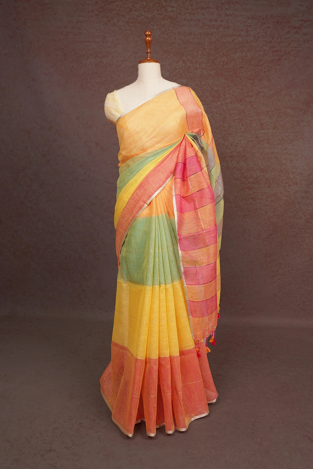 Multi Colors Linen Saree