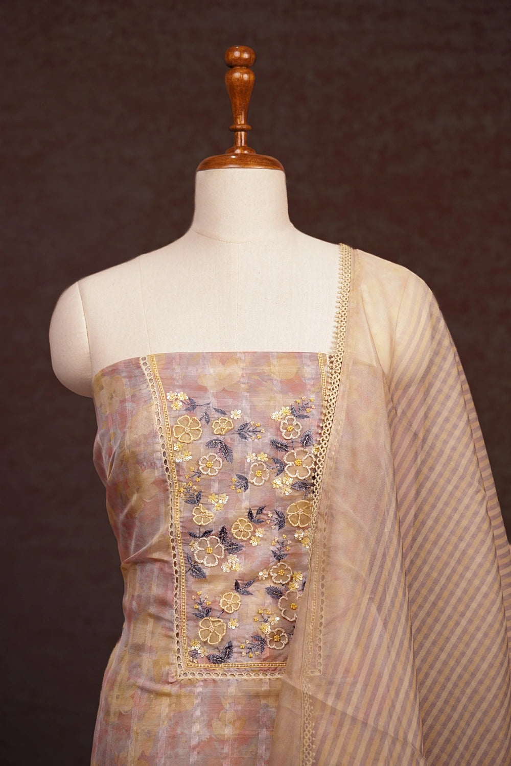 Multi Colours Organza Embroidary Unstitched Churidhar Material