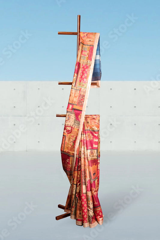 Multicolours Tussar Silk Saree