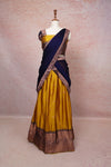 Mustard Yellow And Blue Semi Silk Dhavani Set - Seematti