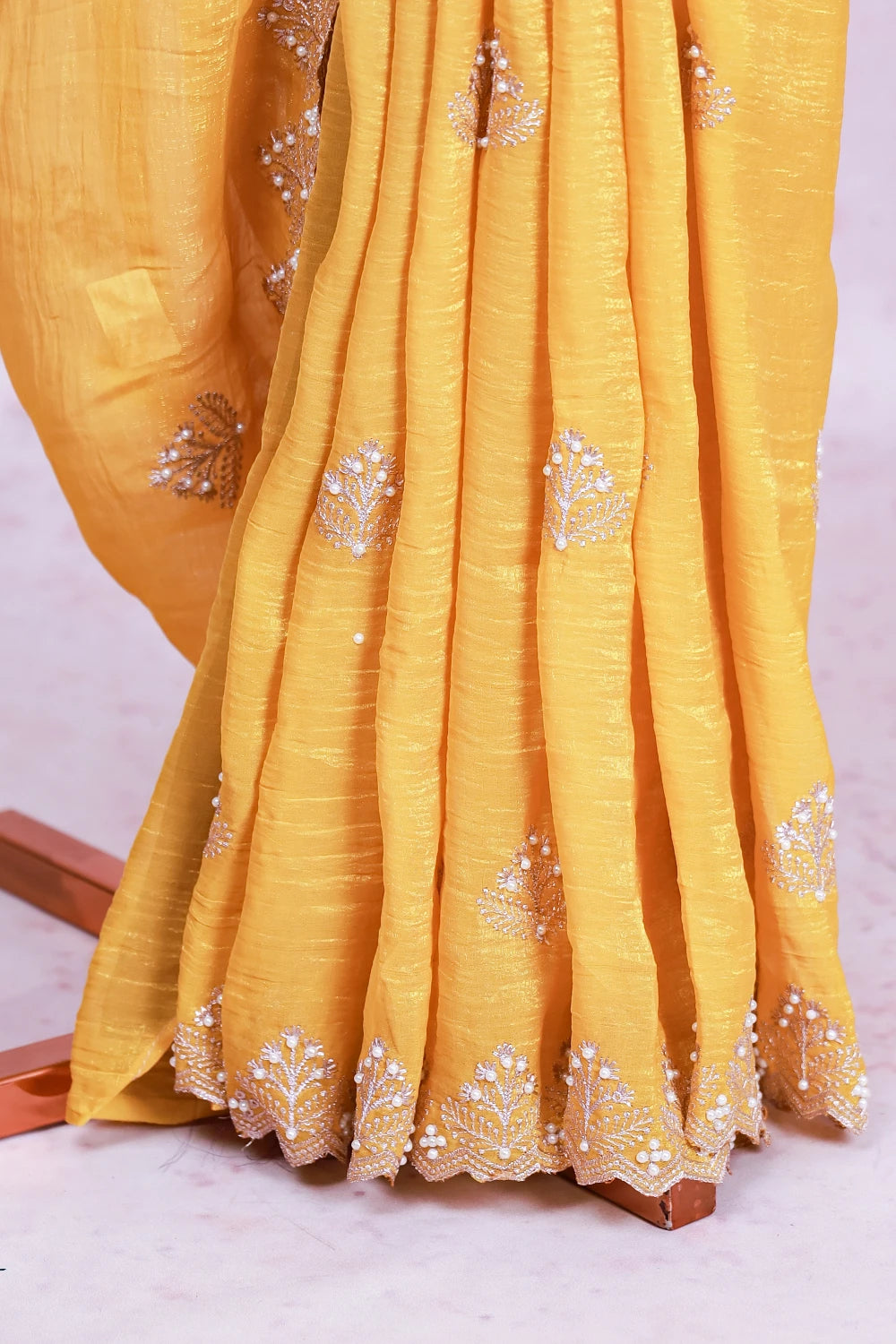 Mustard Yellow Crush Organza Saree
