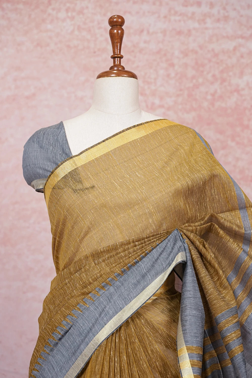Mustard Yellow Semi Linen Saree - Seematti