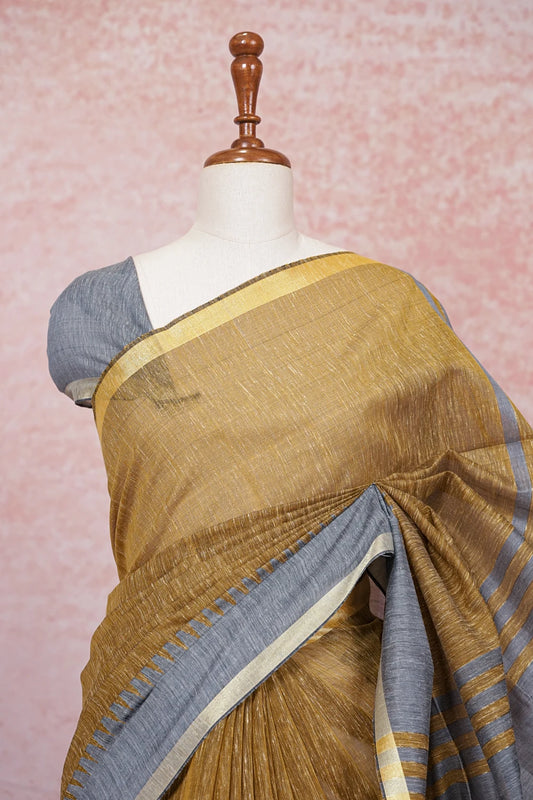 Mustard Yellow Semi Linen Saree - Seematti