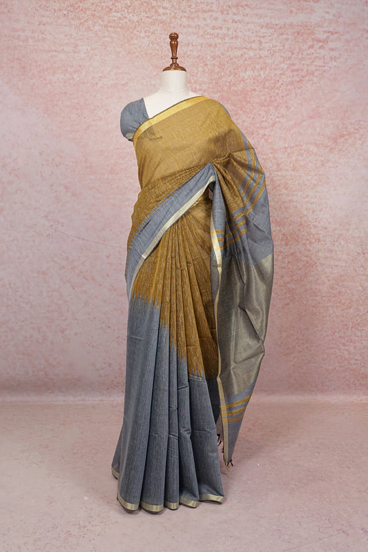 Mustard Yellow Semi Linen Saree - Seematti