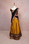 Mustard Yellow With Black Semi Silk Dhavani Set - Seematti