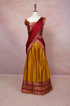 Mustard Yellow With Maroonish Red Semi Silk Dhavani Set - Seematti