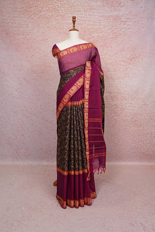 Navy Blue  Chettinad Cotton Saree
