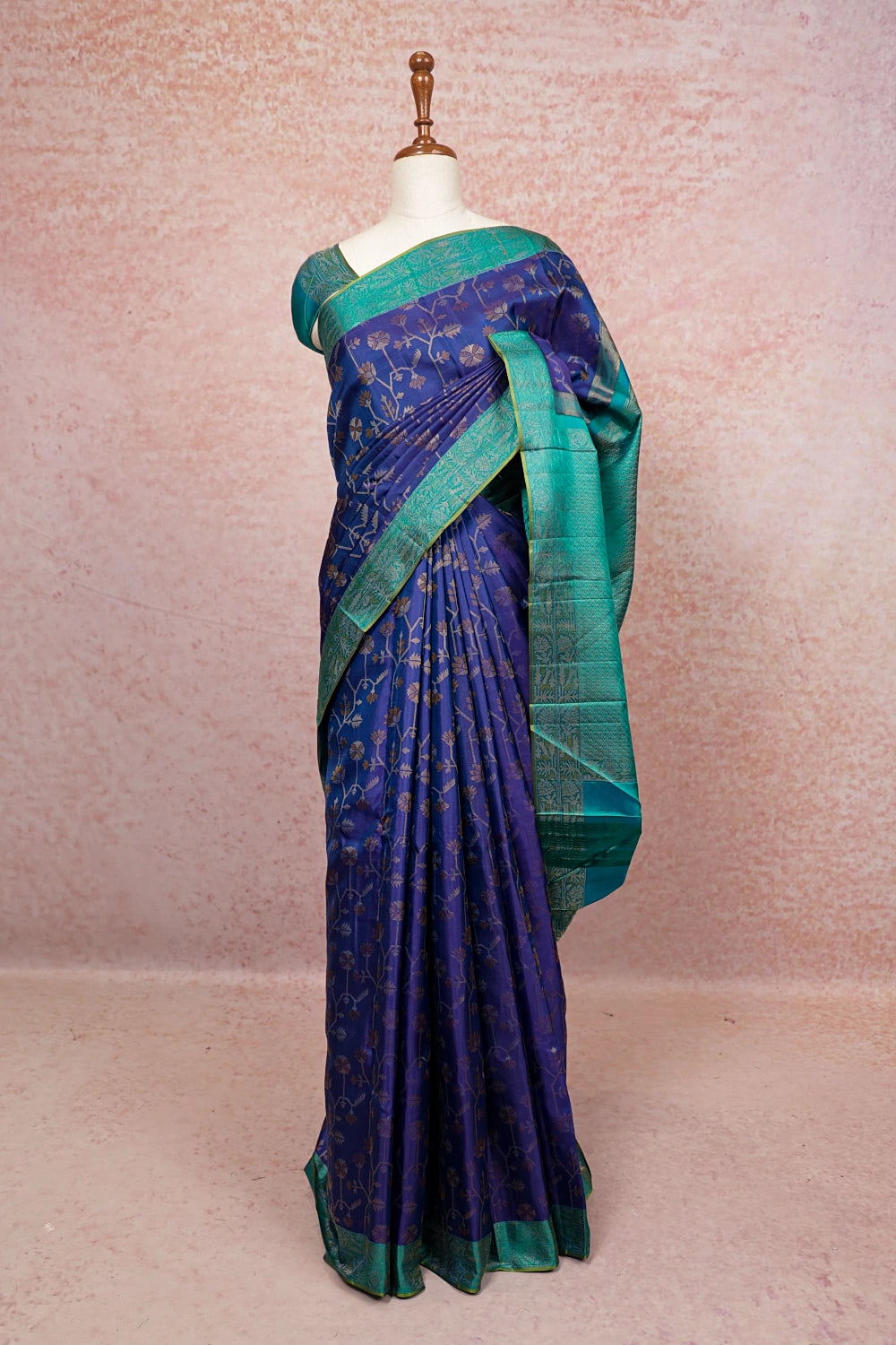 Navy Blue Kancheepuram Silk Saree - Seematti