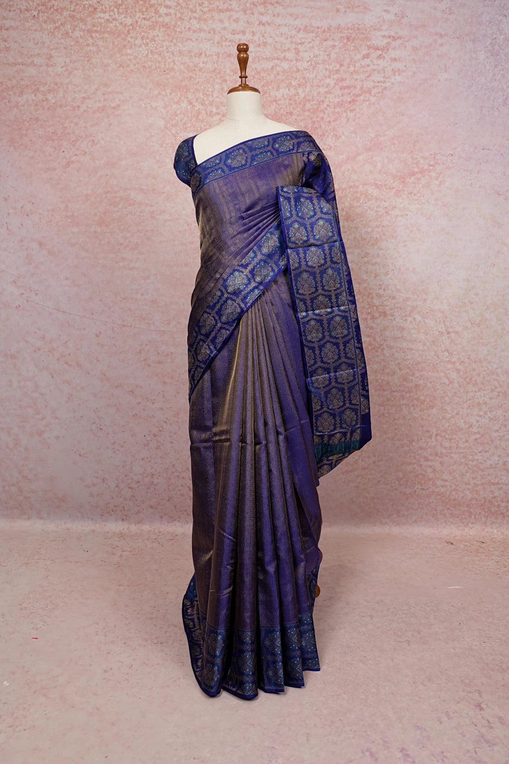 Navy Blue Kancheepuram Silk Saree - Seematti