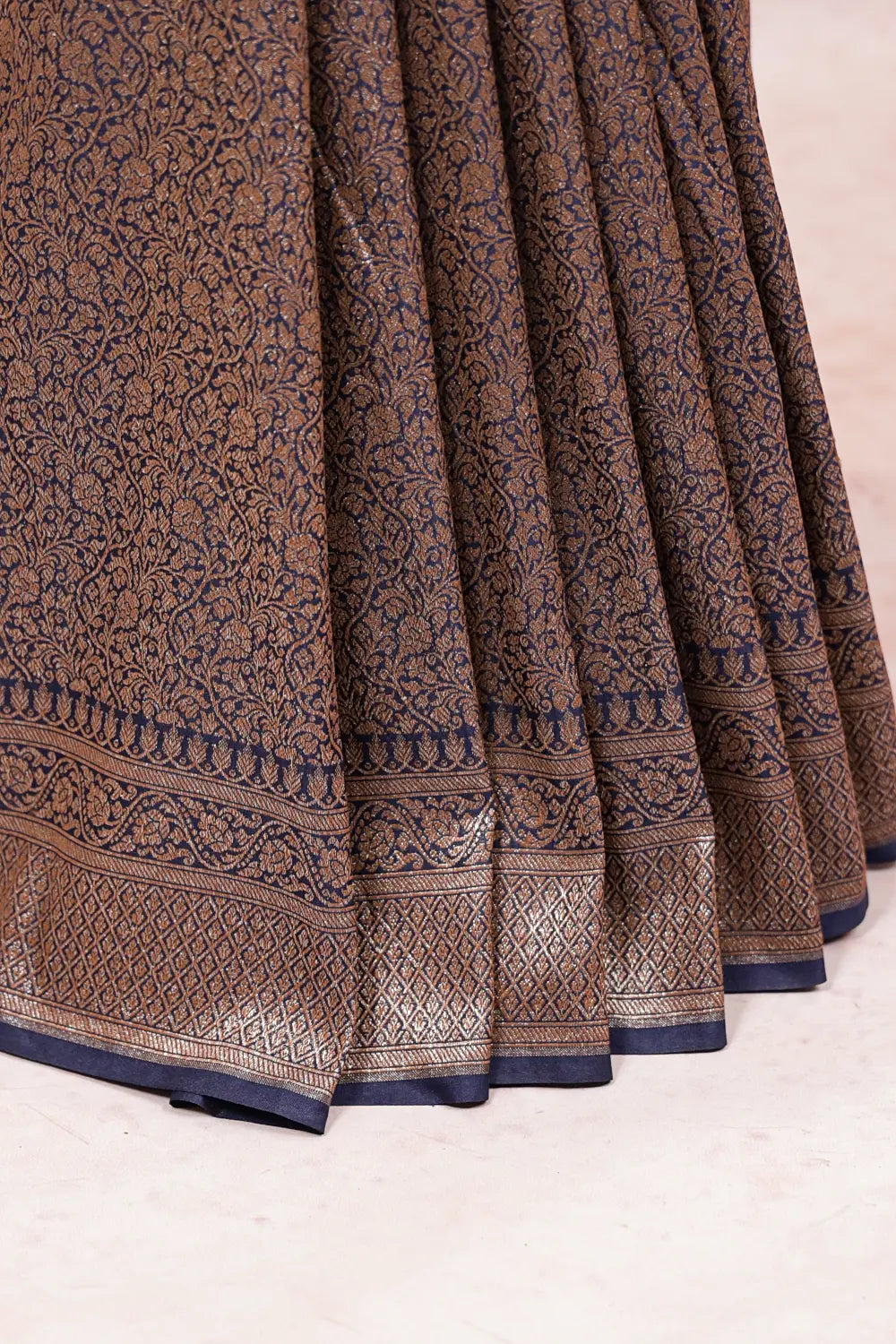 Navy Blue Semi Banarasi Saree - Seematti