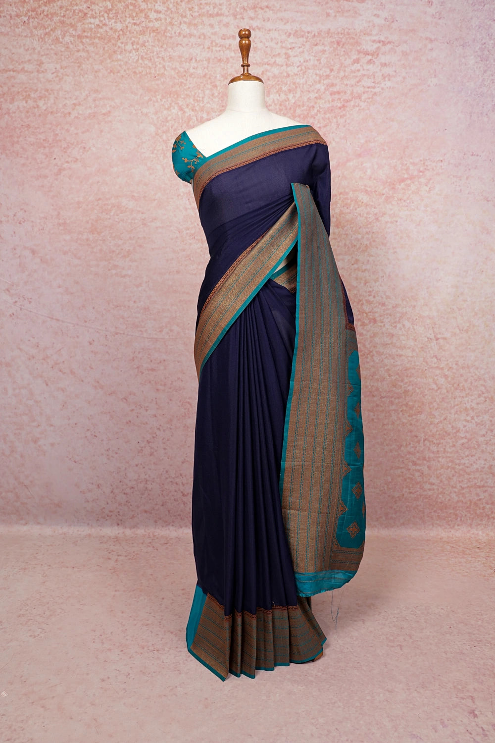 Navy Blue Semi Banarasi Saree - Seematti