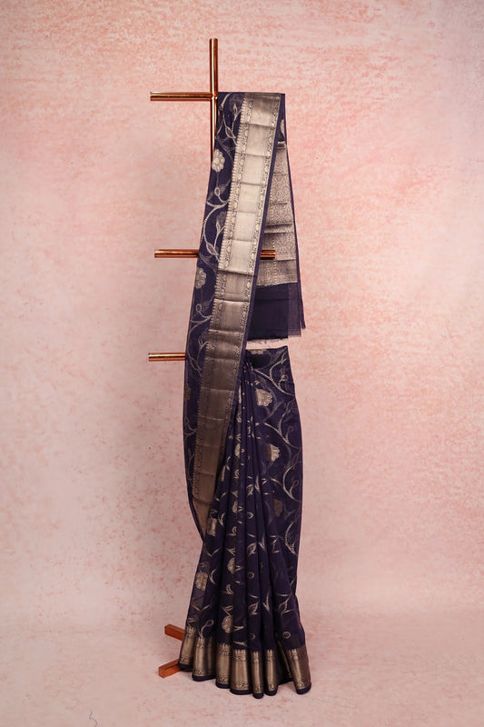Navy Blue Semi Georgette Saree