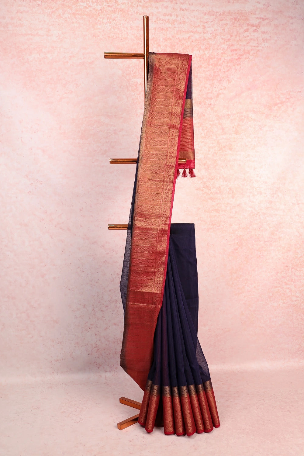 Navy Blue Semi Jute Saree