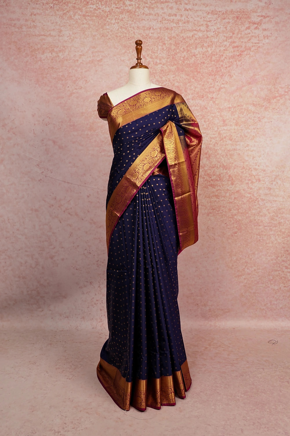 Navy Blue Semi Kanchi Soft Silk Saree