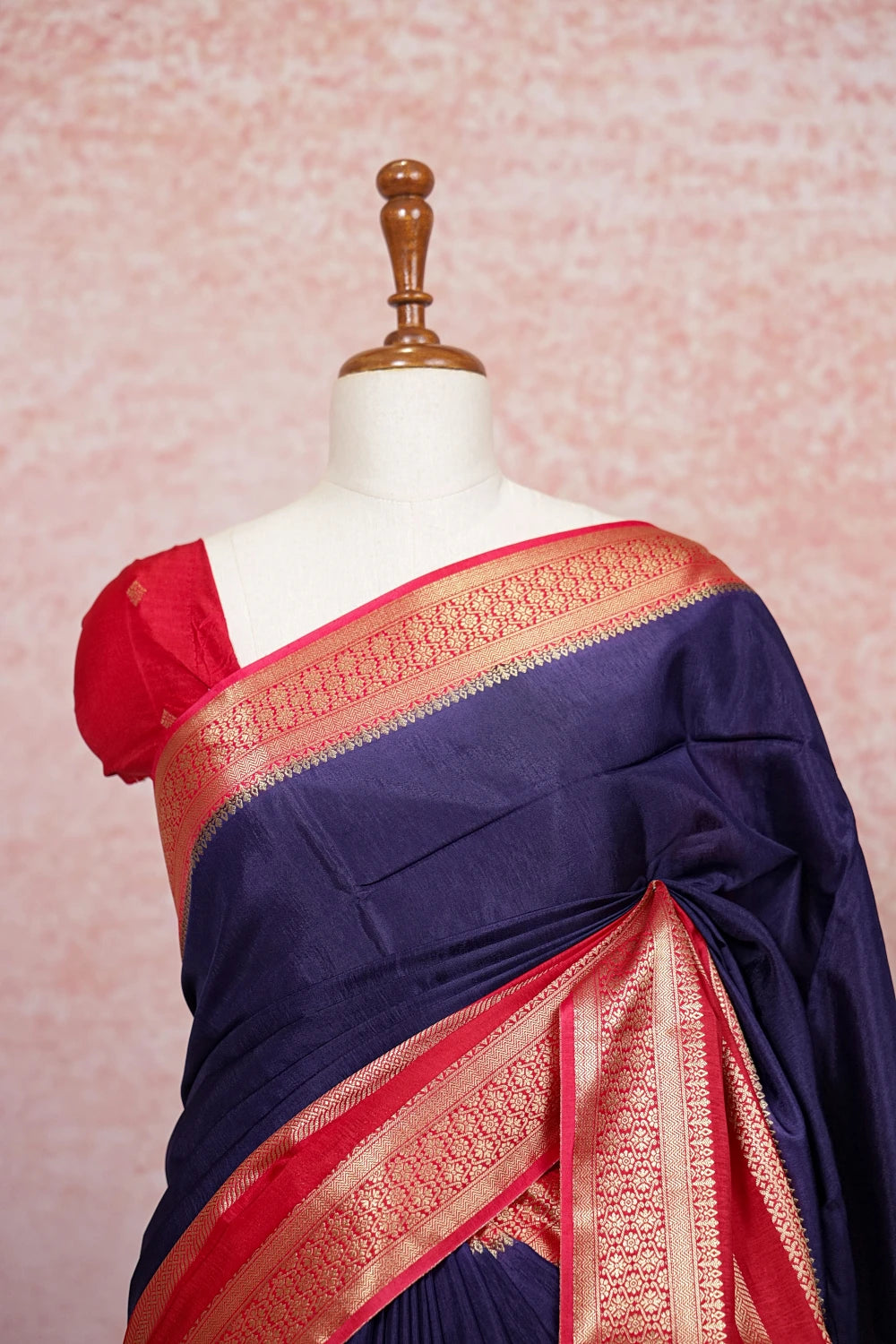 Navy Blue Semi Silk Plain Body Saree With Designer Border - Seematti