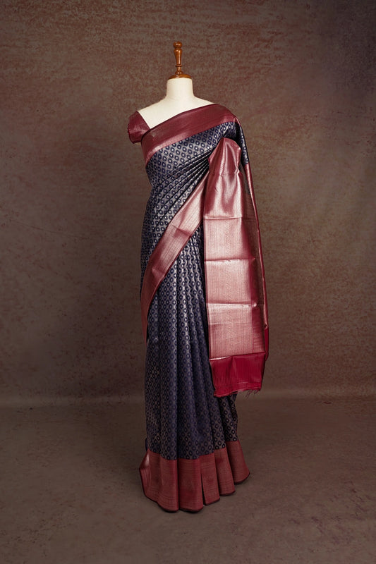 Navy Blue Semi Silk Saree - Seematti