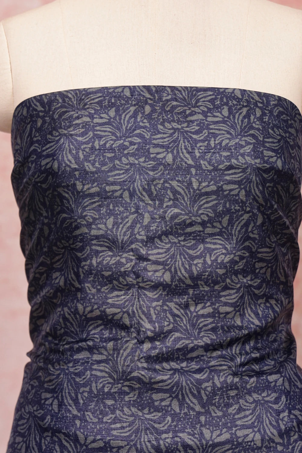 Navy Blue Tussar Silk Printed Unstitched Churidhar Material