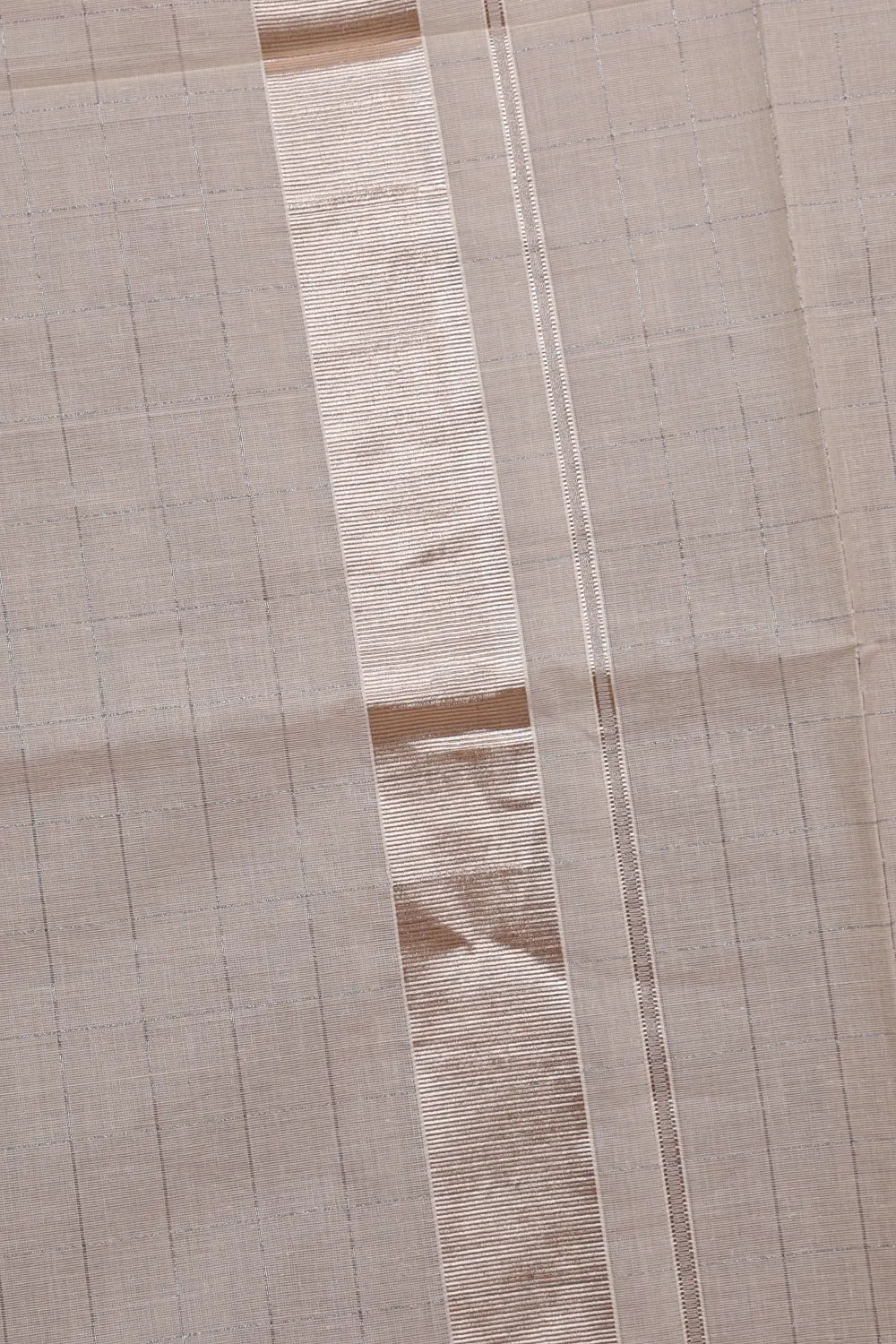 Off White Cotton Check Kerala Saree With Silver Border - Seematti