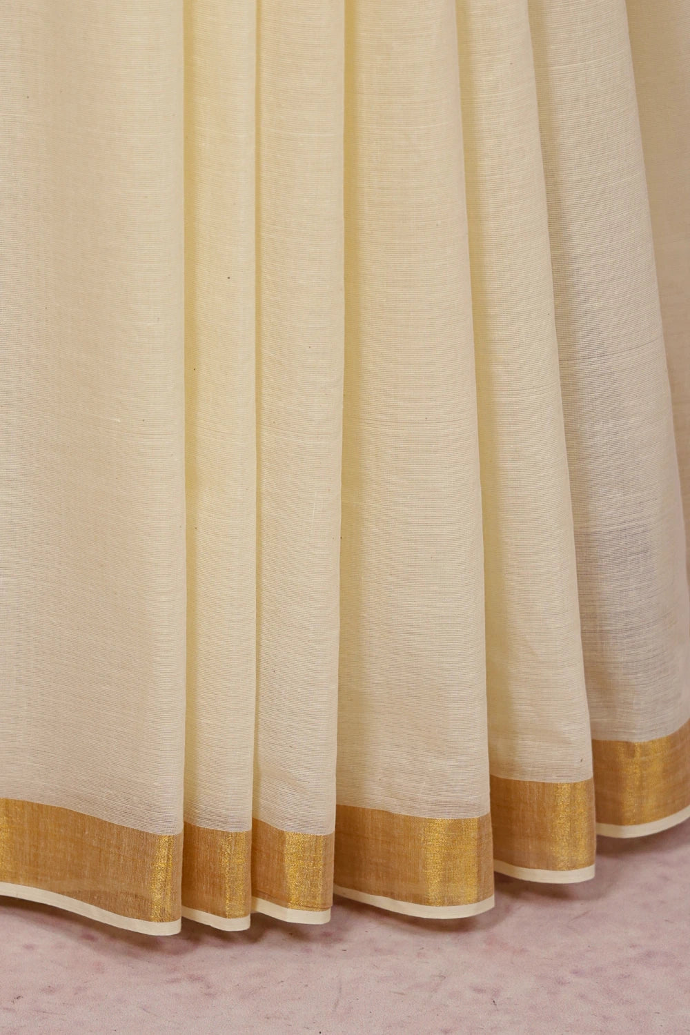 Off White Cotton Kerala Saree - Seematti