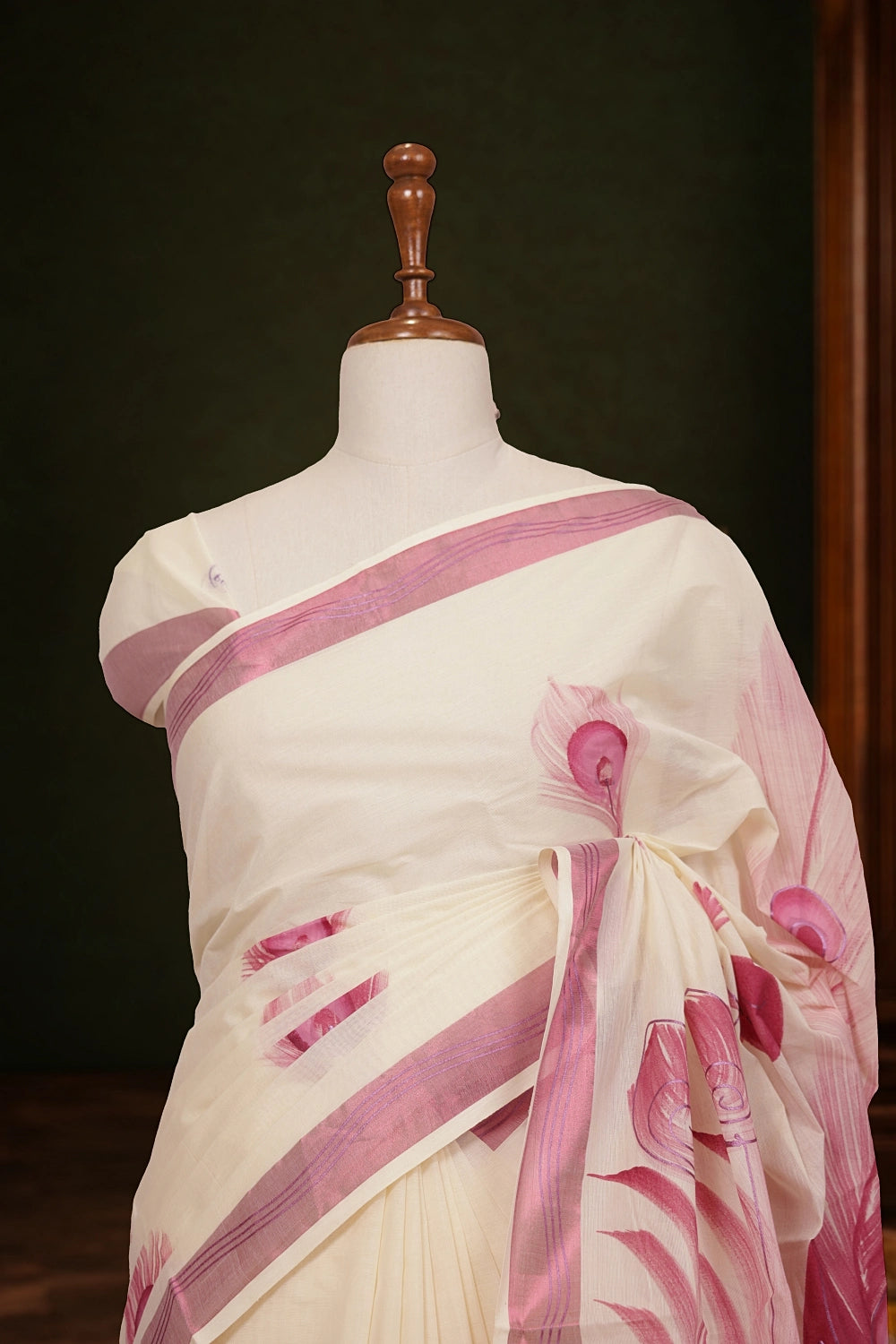 Off White Cotton Kerala Saree - Seematti