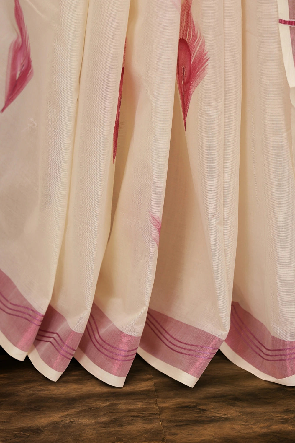 Off White Cotton Kerala Saree - Seematti