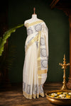 Off White Cotton Kerala Saree - Seematti