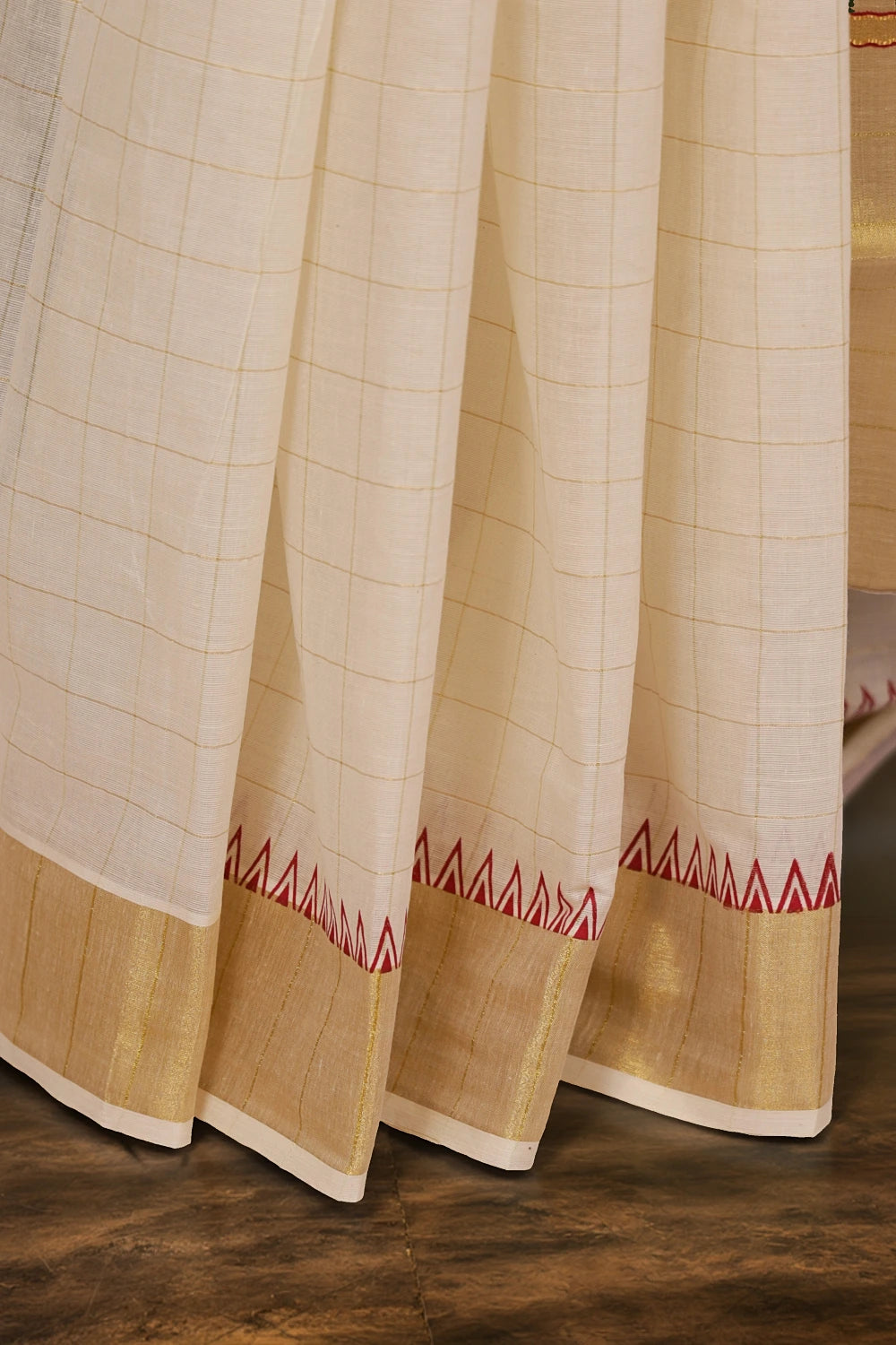 Off White Cotton Kerala Saree - Seematti
