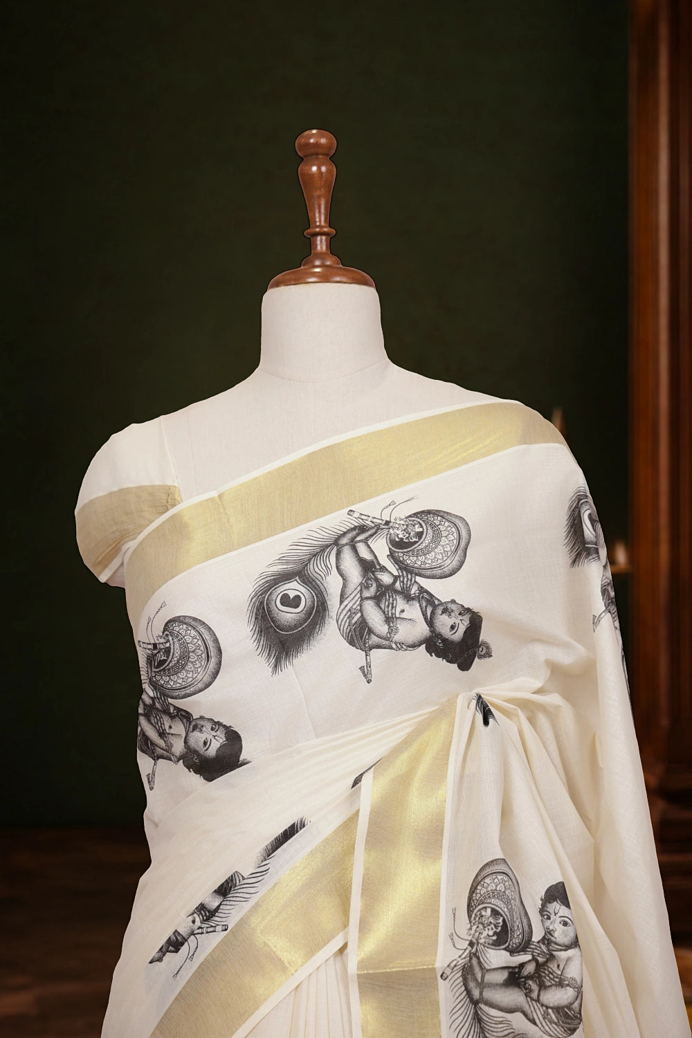 Off White Cotton Kerala Saree - Seematti