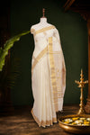 Off White Cotton Kerala Saree - Seematti