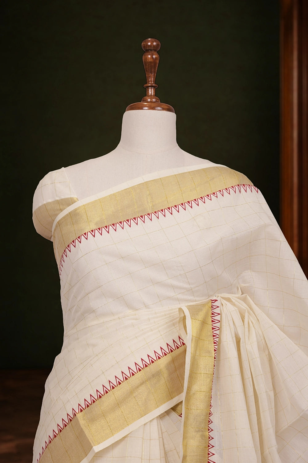 Off White Cotton Kerala Saree - Seematti