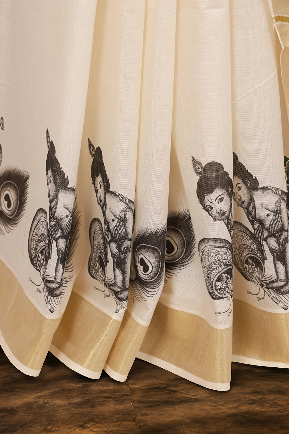 Off White Cotton Kerala Saree - Seematti