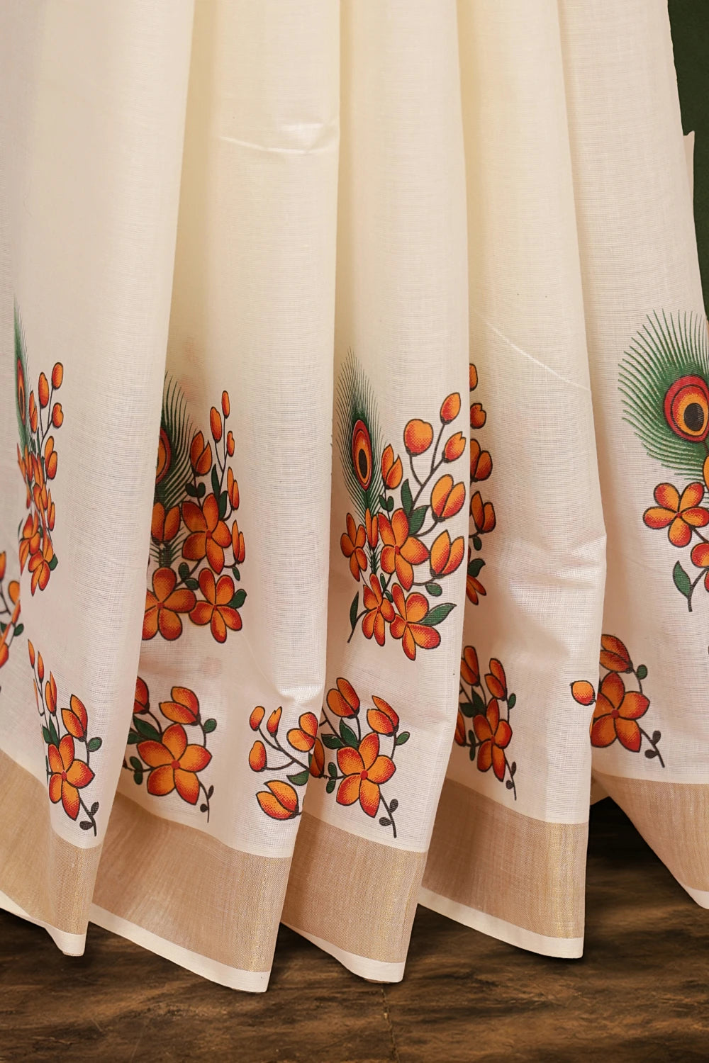 Off White Cotton Kerala Saree - Seematti