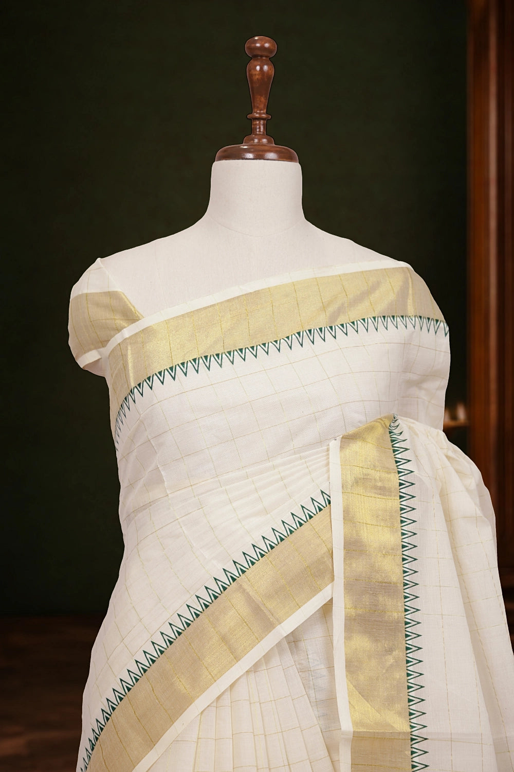 Off White Cotton Kerala Saree - Seematti