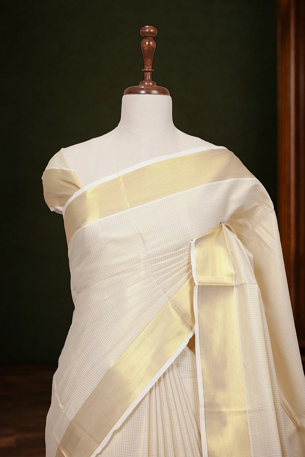 Off White Cotton Kerala Saree - Seematti