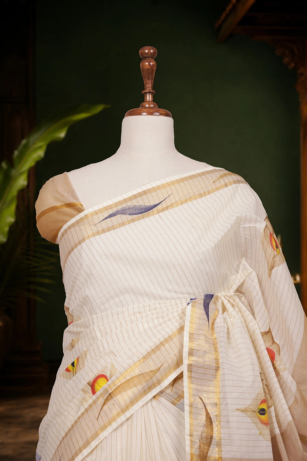 Off White Cotton Kerala Saree - Seematti