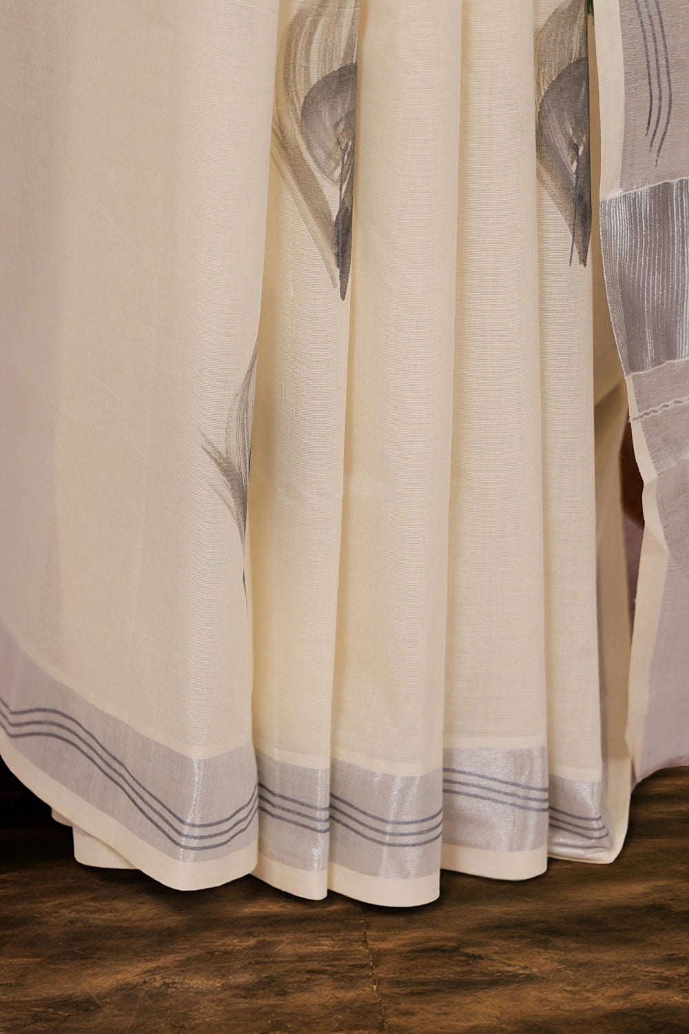 Off White Cotton Kerala Saree - Seematti