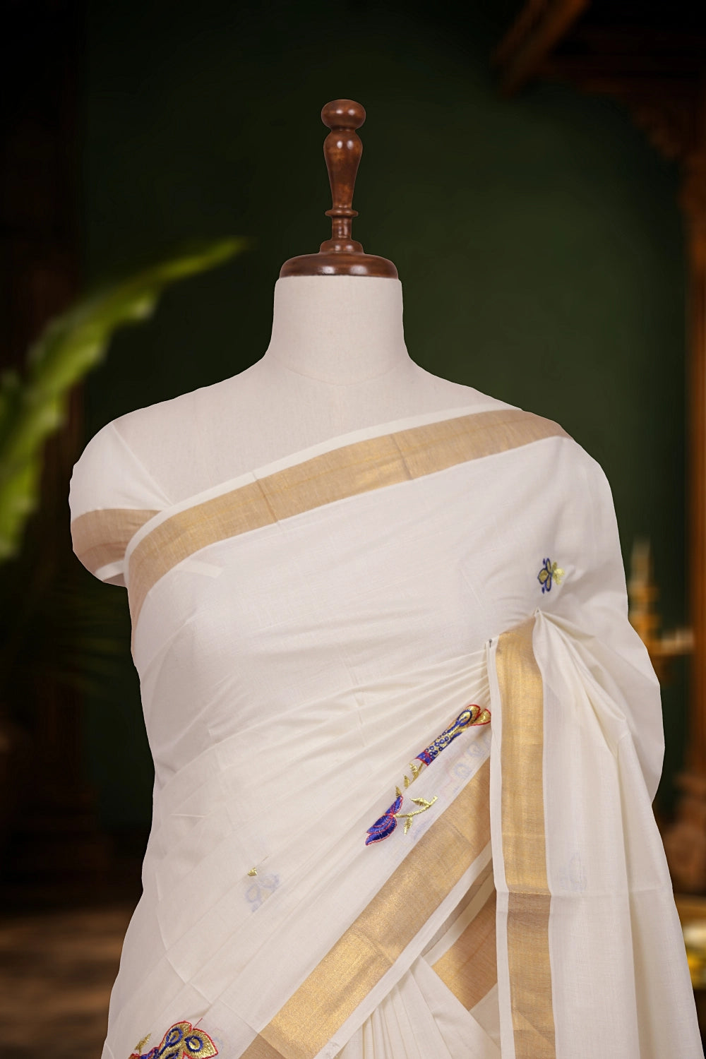 Off White Cotton Kerala Saree - Seematti
