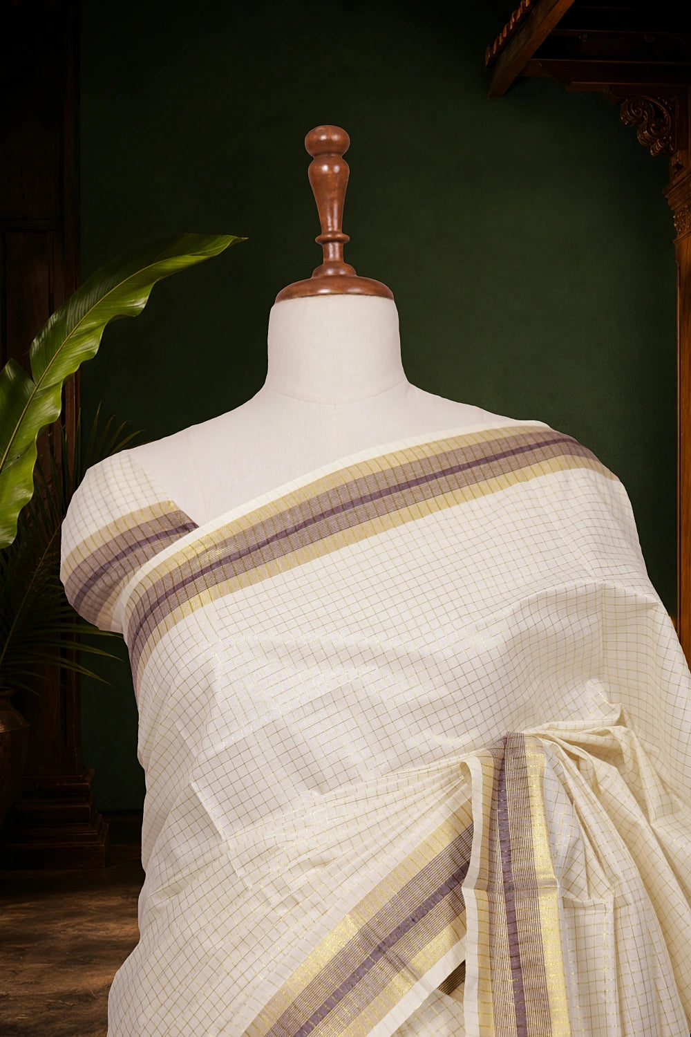 Off White Cotton Kerala Saree - Seematti