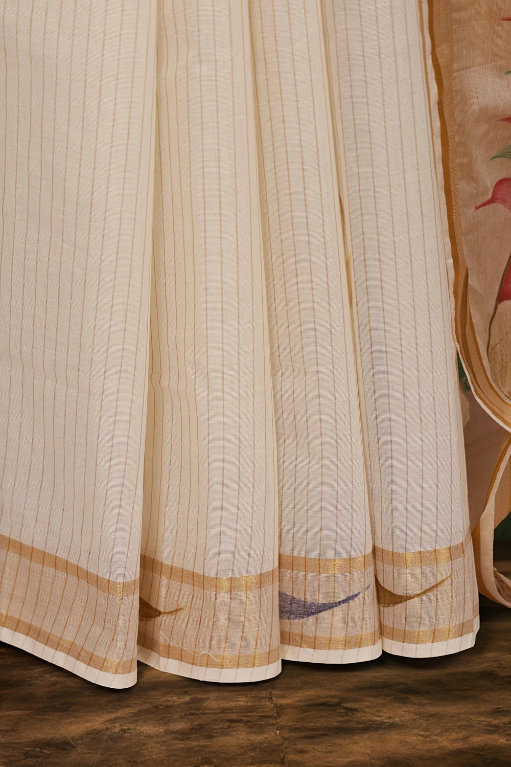 Off White Cotton Kerala Saree - Seematti