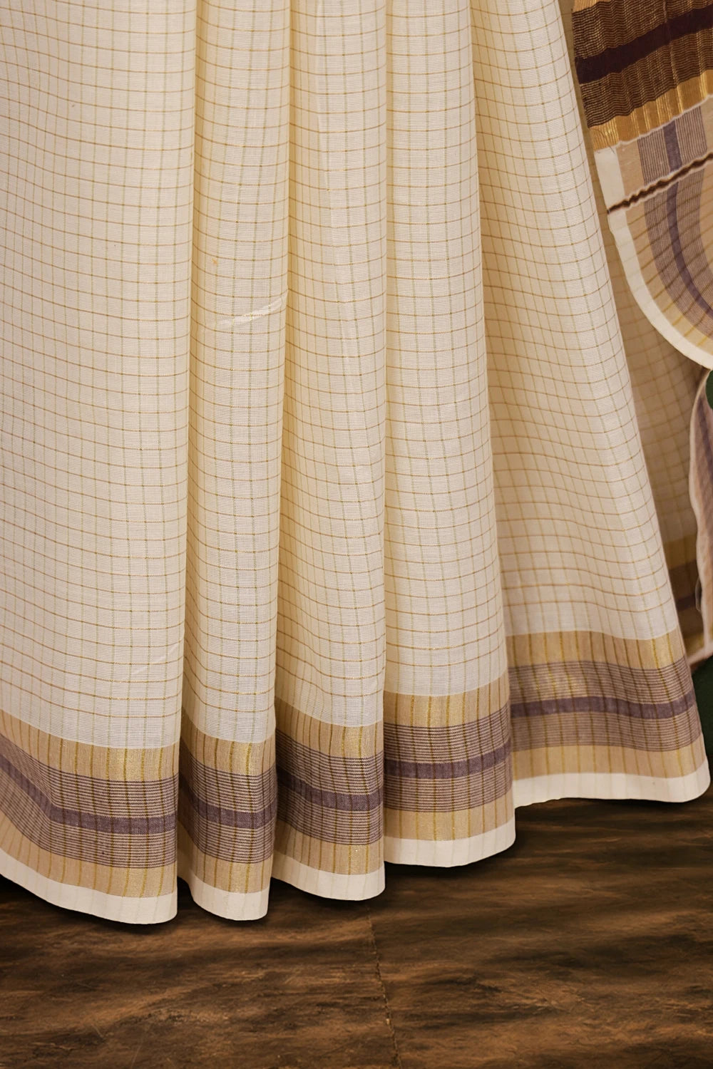 Off White Cotton Kerala Saree - Seematti