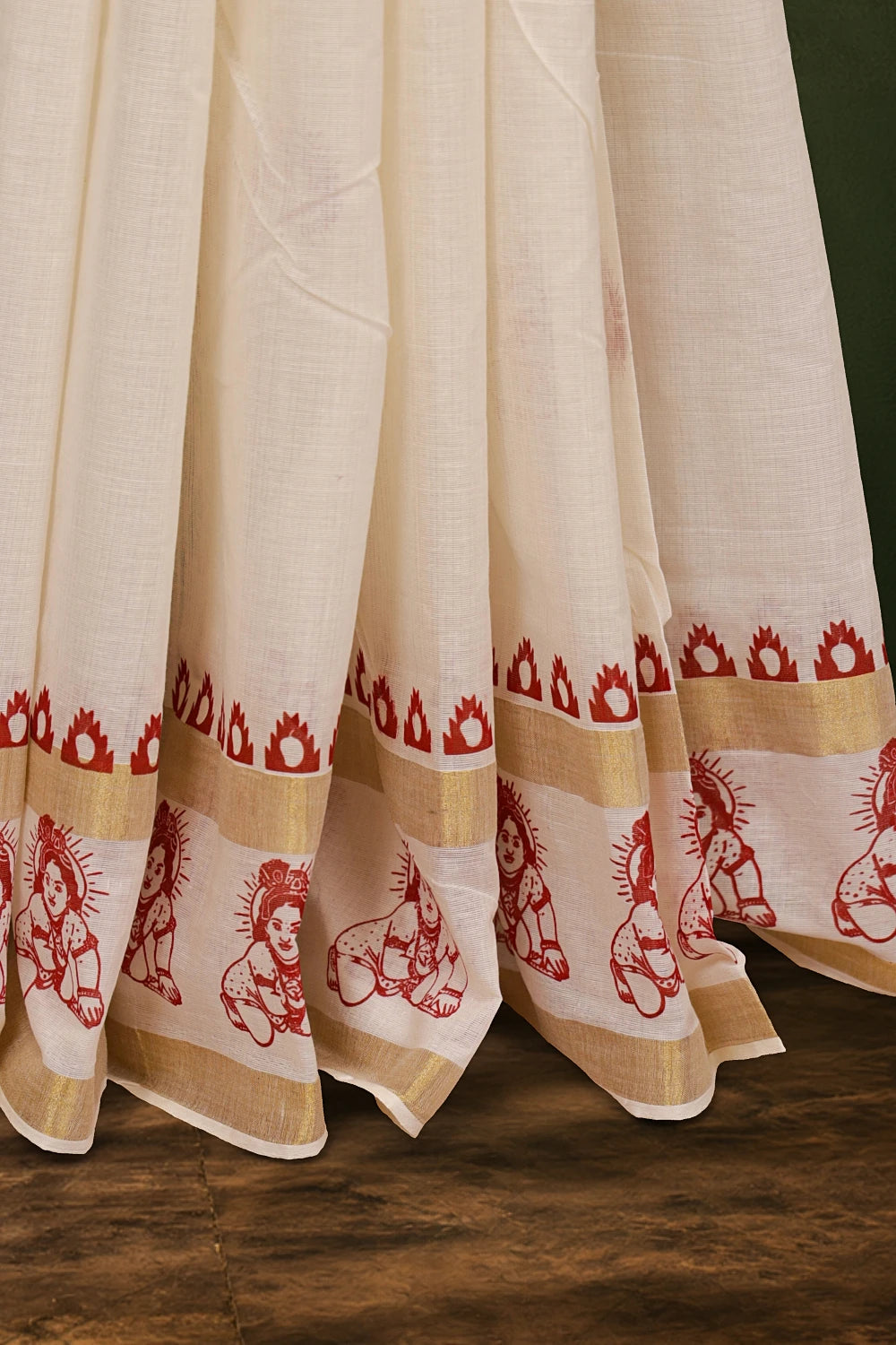 Off White Cotton Kerala Saree - Seematti