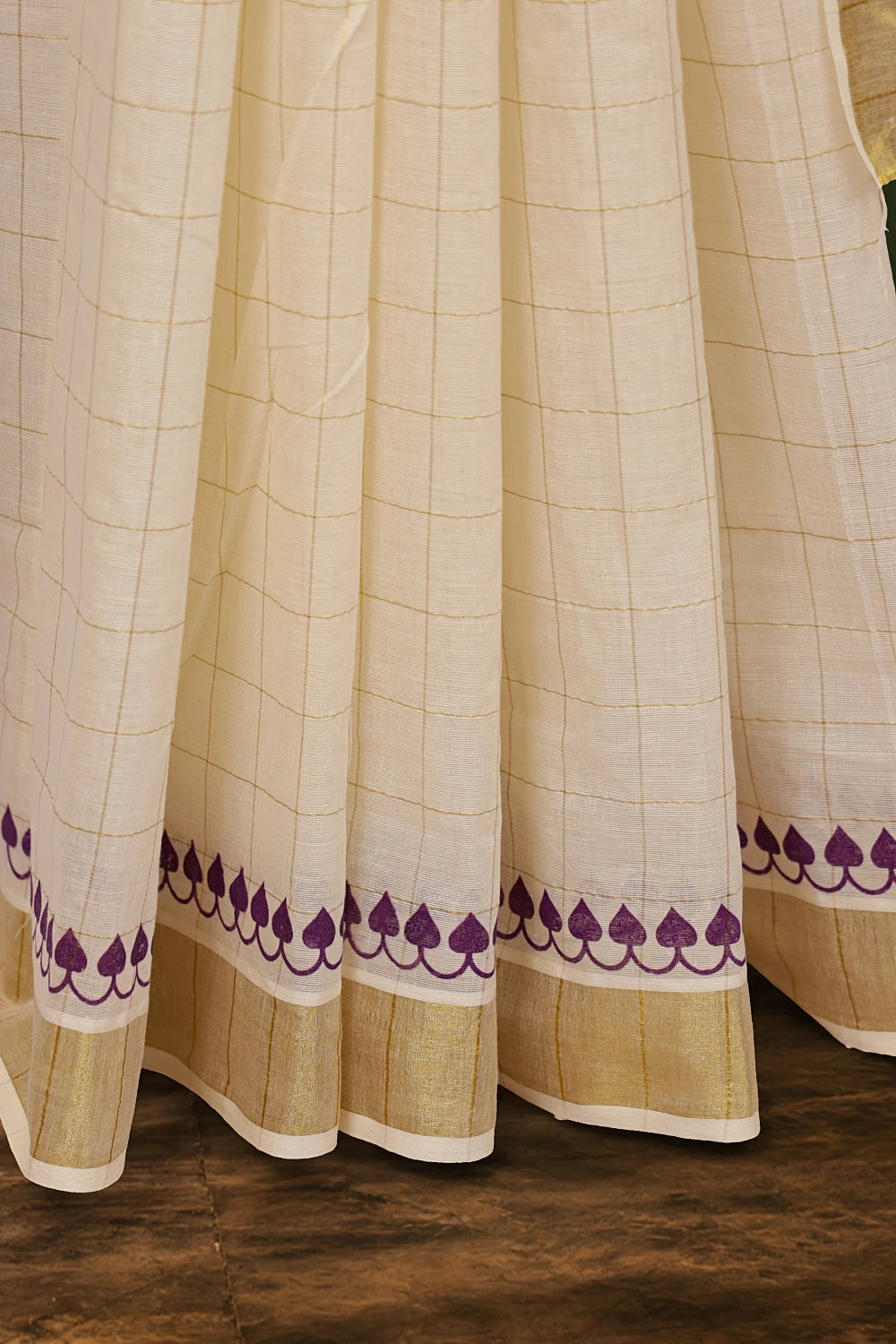 Off White Cotton Kerala Saree - Seematti
