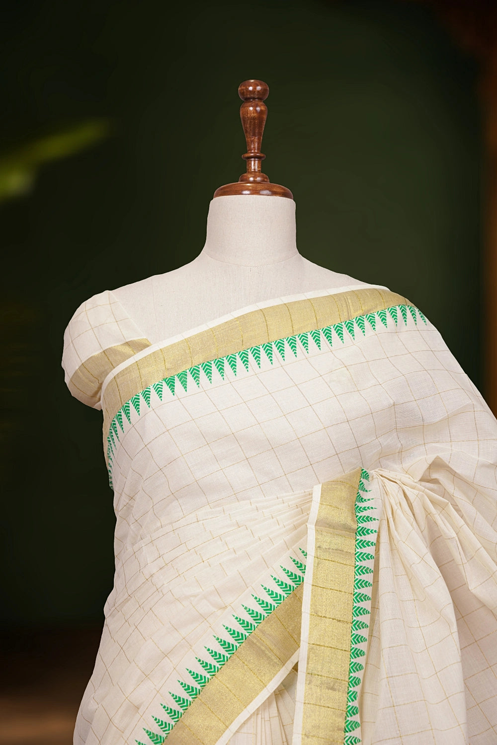 Off White Cotton Kerala Saree - Seematti