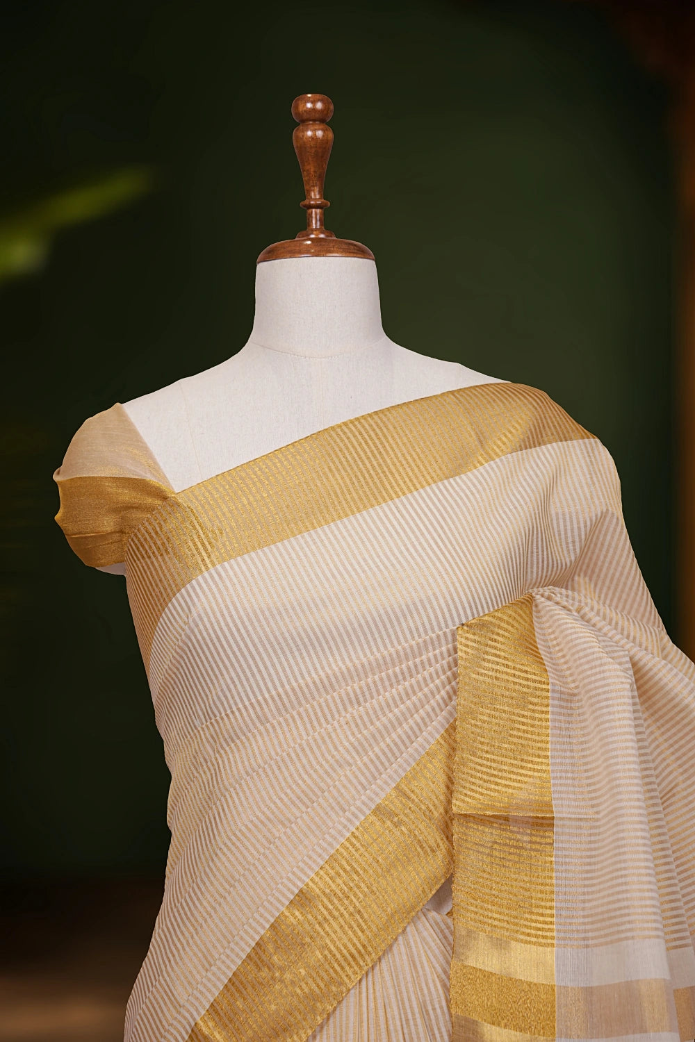 Off White Cotton Kerala Saree - Seematti