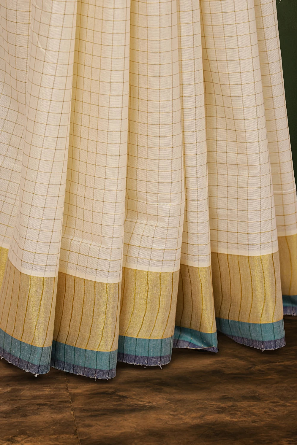 Off White Cotton Kerala Saree - Seematti