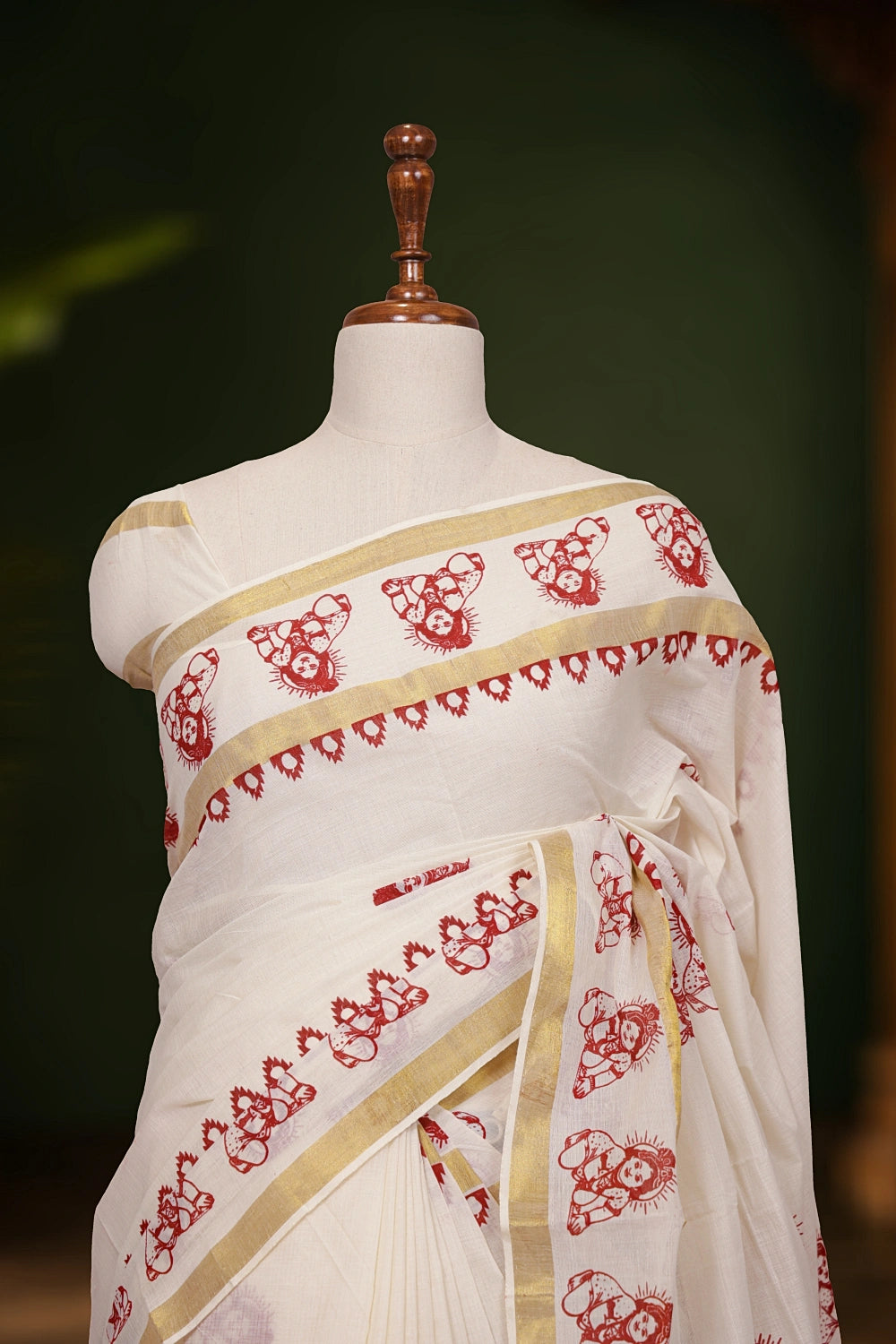 Off White Cotton Kerala Saree - Seematti