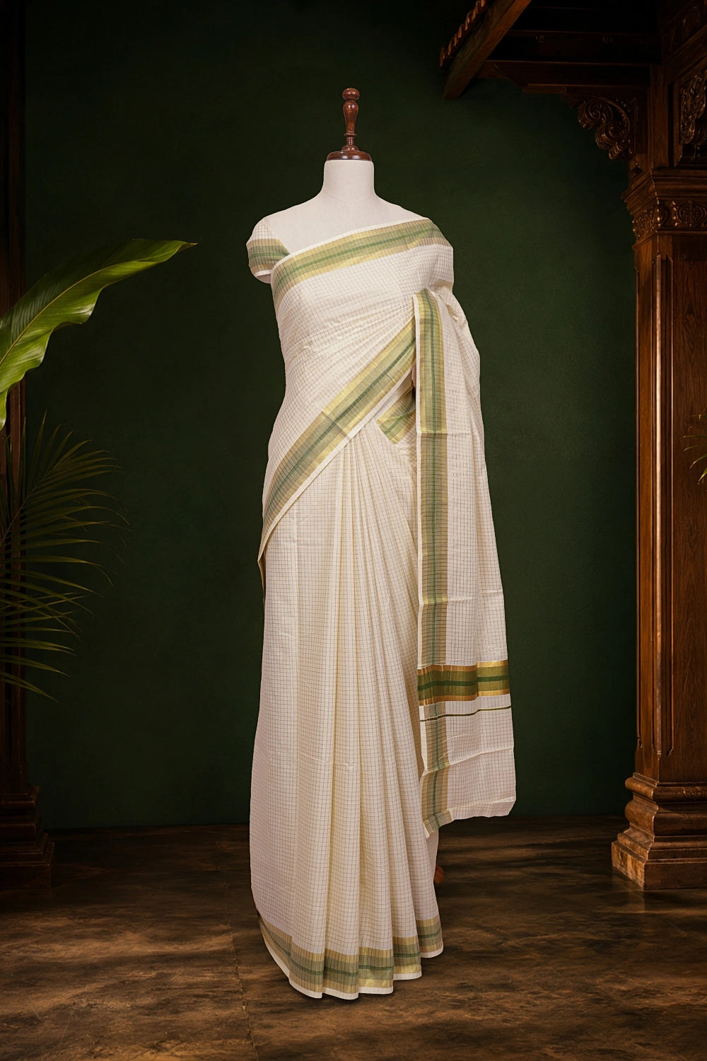 Off White Cotton Kerala saree - Seematti