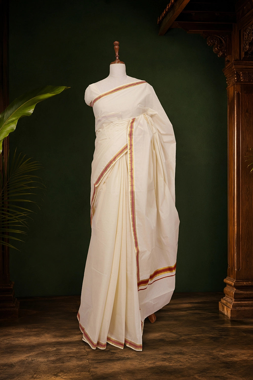 Off White Cotton Kerala saree - Seematti