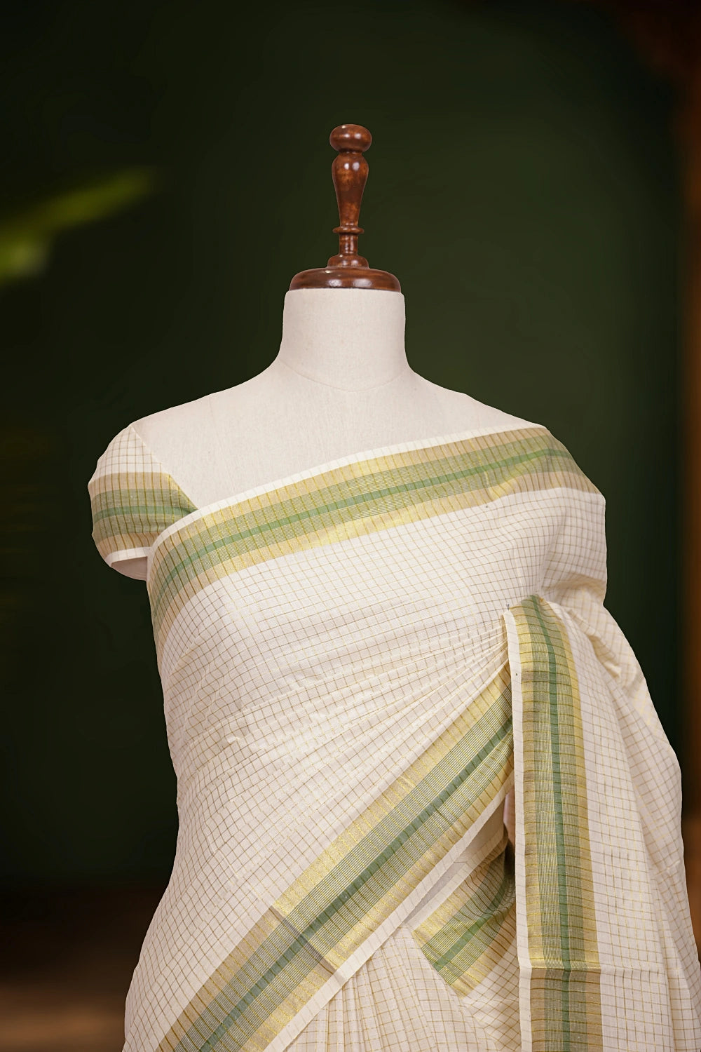 Off White Cotton Kerala saree - Seematti