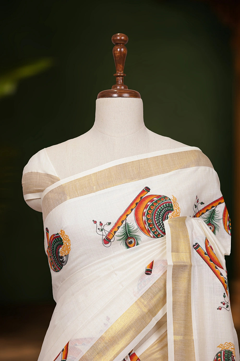 Off White Cotton Kerala saree - Seematti
